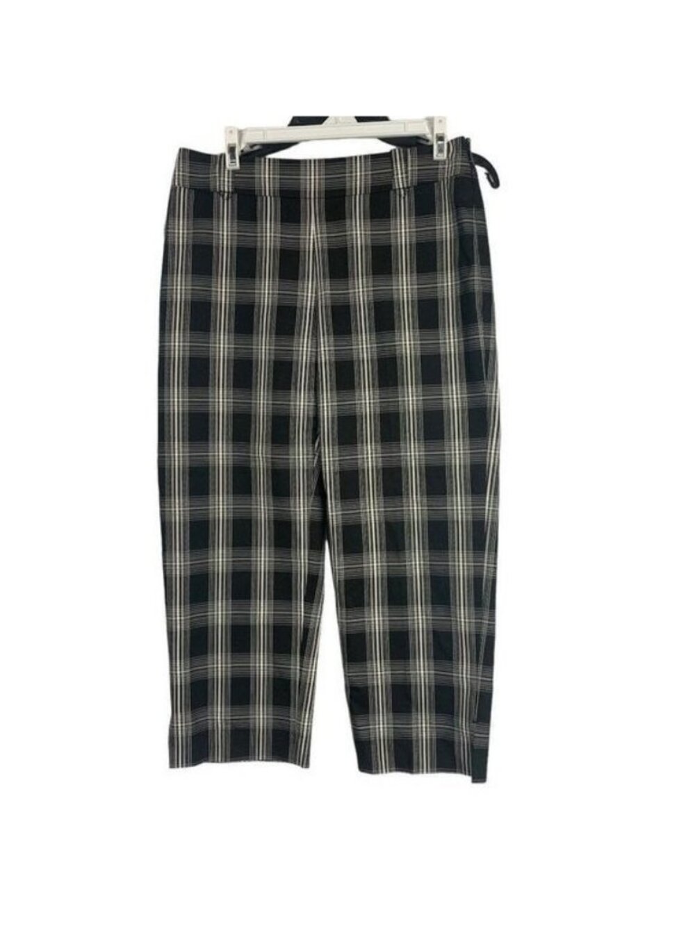 White House Black Market Womens Plaid Capri Pants Size 4R Black & White Stretch